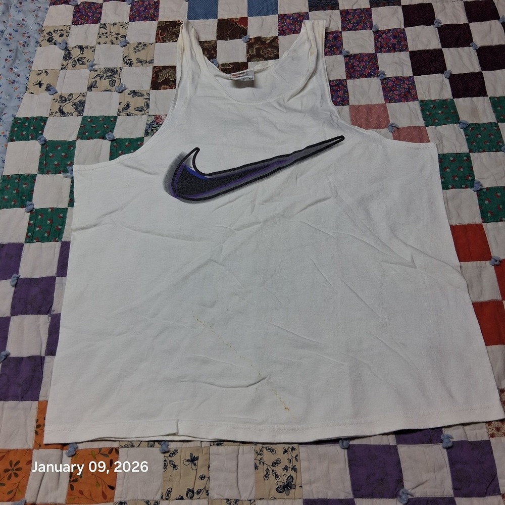 Vintage Nike Tank Top 90s Y2K Size Large White Big Swoosh Check Logo